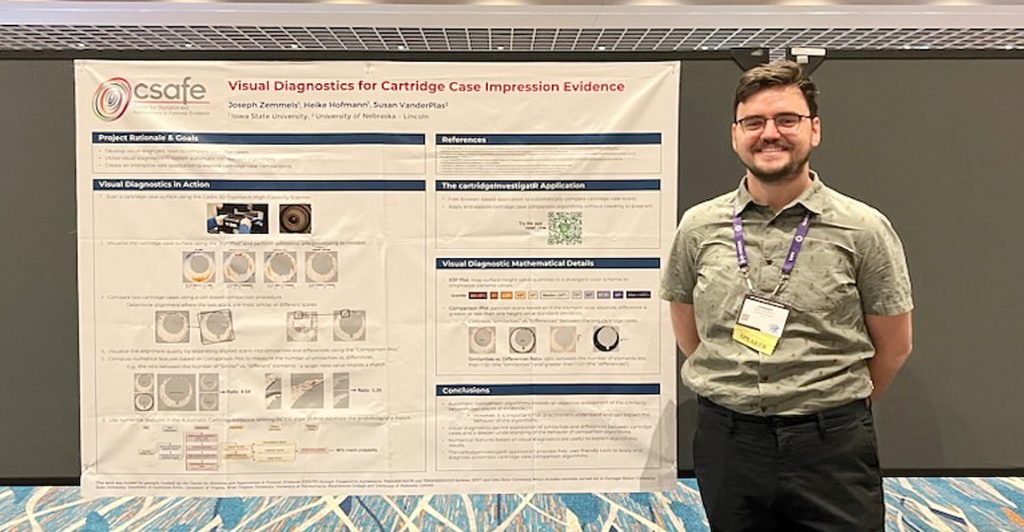 Joe Zemmels, a graduate student in statistics, received an outstanding poster award during the AAFS annual scientific conference. His poster was titled “Visual Diagnostics for Cartridge Case Impression Evidence.”