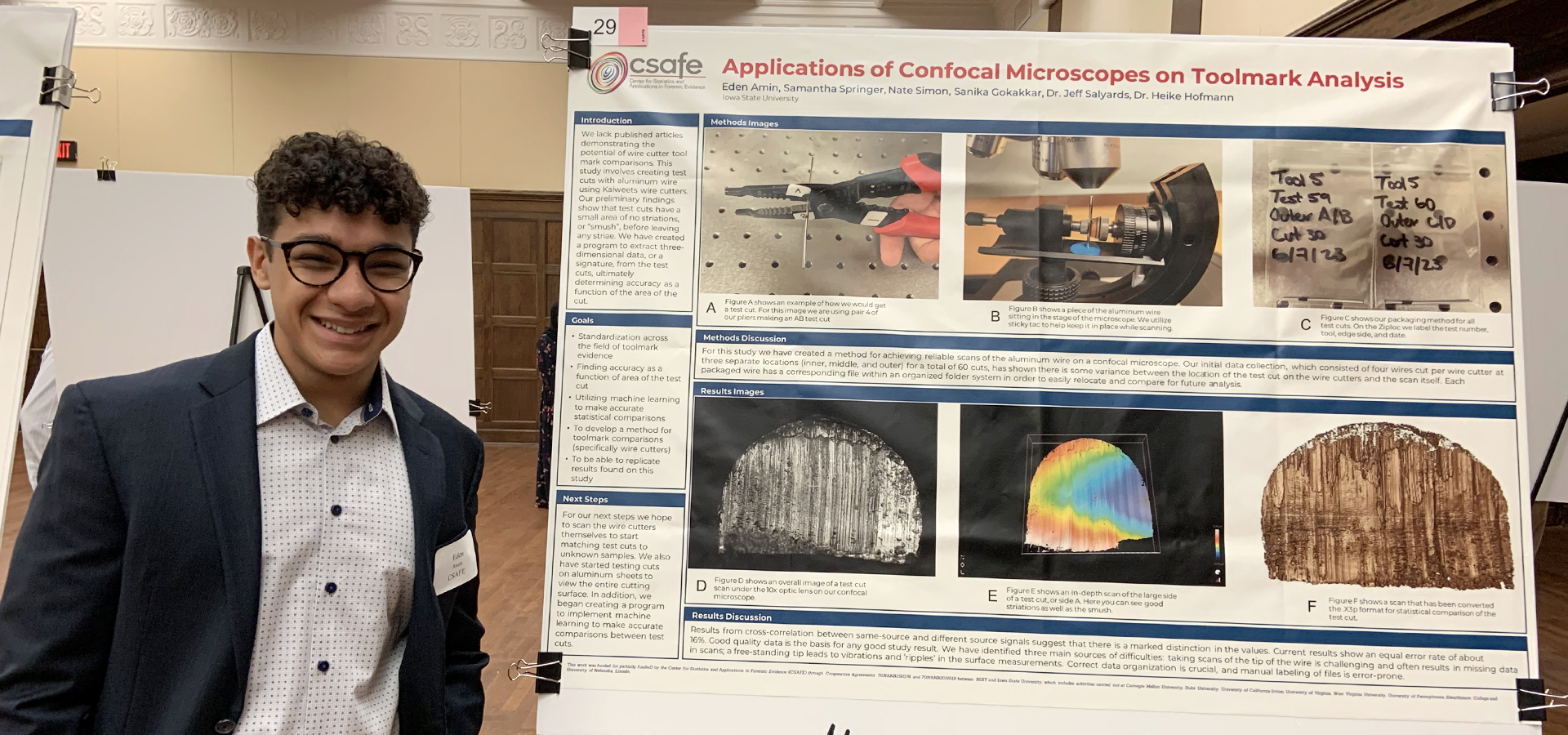 Eden Amin presented his research project on developing a method for toolmark comparisons.