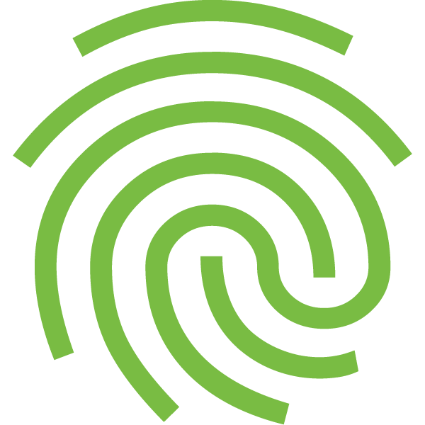 A green fingerprint icon on a light gray background.