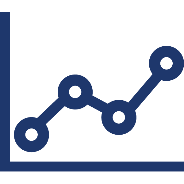 Simple line graph icon with four connected data points, depicted in dark blue on a light background.