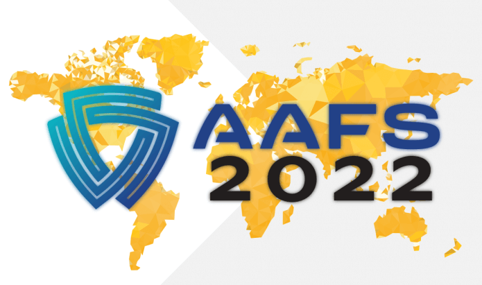 AAFS 2022 logo over a yellow geometric world map on a white and gray split background.