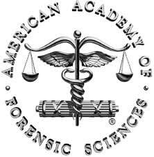 American Academy of Forensic Sciences logo with caduceus, scales, and laurel.