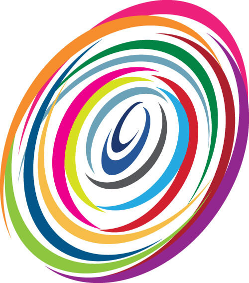 Colorful, overlapping spiral rings forming an abstract fingerprint.