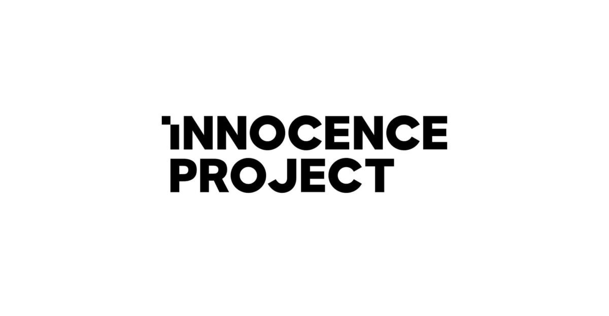 Black text on white background reads "Innocence Project" with the initial "I" stylized as an upside-down exclamation mark.