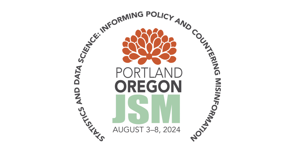 Logo for JSM 2024 in Portland, Oregon with an orange flower and event dates, August 3–8, 2024.