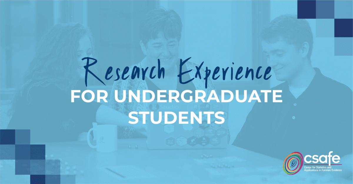 Three people work together at a table with text: Research Experience for Undergraduate Students.