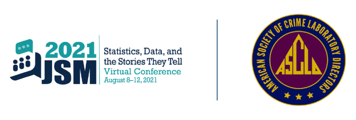 2021 JSM Virtual Conference logo and American Society of Crime Laboratory Directors circular emblem.