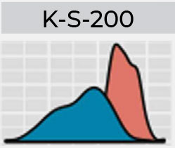 Two overlapping bell curves, one blue and one red, under the label “K-S-200”.