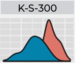 Two overlapping bell curves, one blue and one red, labeled K-S-300.